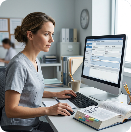 Podiatry billing specialist working at her desk